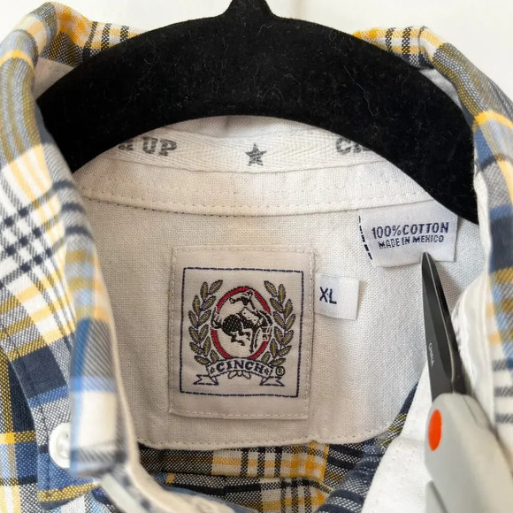 Cinch Miller Style Boys XL Plaid Button Down Shirt Western Cowboy Vintage Blue - Picture 3 of 8